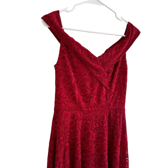 Homrain Red Lace Elegant Dress High Low Off Shoulder S - Picture 2 of 12
